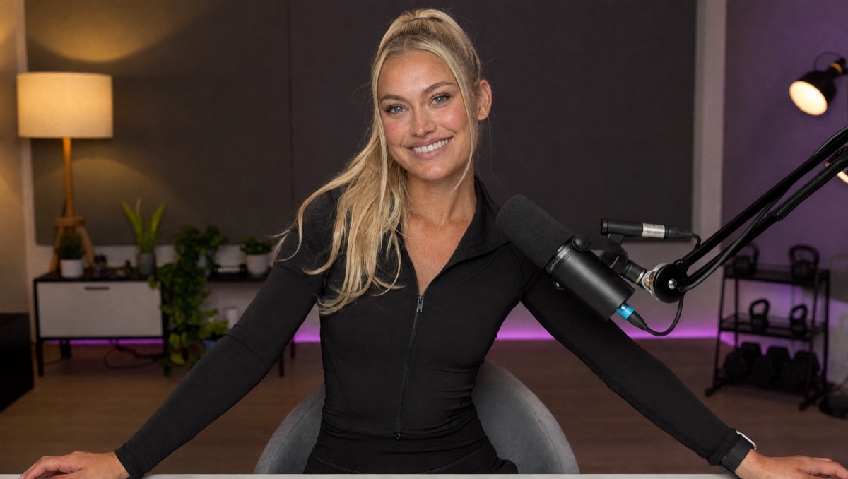 AI-generated image of Nina Vellin in a podcast studio